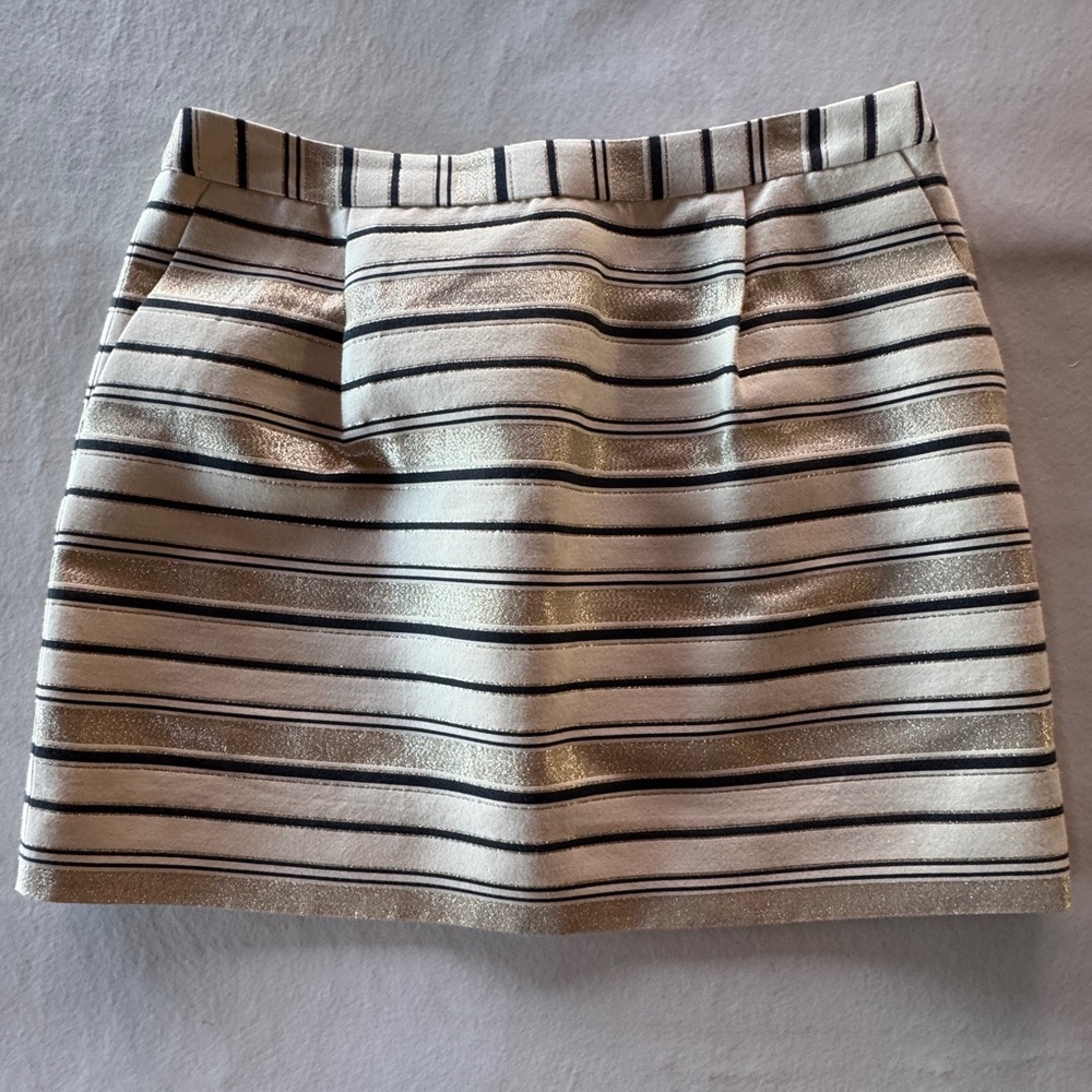 J. Crew Silk Blend Metallic Gold & Cream Striped Mini Skirt (8) - Picture 7 of 16